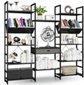 NUMENN Triple Wide 5 Tier Bookshelf, Adjustable Rustic Industrial Style Book Shelves, Modern Bookcases and Bookshelves Furniture for Bedroom, Living Room and Home Office, Elegant Black