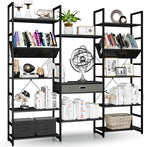 NUMENN Triple Wide 5 Tier Bookshelf, Adjustable Rustic Industrial Style Book Shelves, Modern Bookcases and Bookshelves Furniture for Bedroom, Living Room and Home Office, Elegant Black