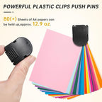 GOOLADA 60Pcs Black Cubicle Clips, Cubicle Hooks for Walls, Plastic Push Pins, Thumb Tacks for Cork Board,Cubical Accessories for Work for Bulletin Board, Fabric Wall, Classroom, School, Office