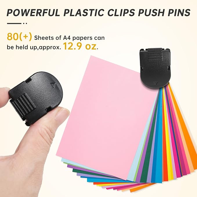 GOOLADA 60Pcs Black Cubicle Clips, Cubicle Hooks for Walls, Plastic Push Pins, Thumb Tacks for Cork Board,Cubical Accessories for Work for Bulletin Board, Fabric Wall, Classroom, School, Office