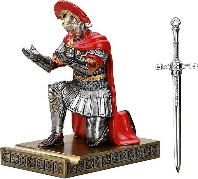 HDMbigmi Centurion Cloak Warrior Knight Pen Holder Mobile Phone Stand Desk Organizers and Accessories as Gift for Office and Home (Silver)