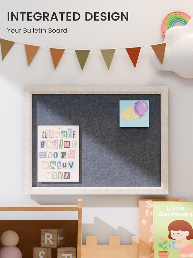 Fluxynara Felt Cork Board Alternative, Felt Bulletin Board 16" x 12" Oatmeal Frame with 8 Adhesive Tabs, Pin Board for Home Office, Classroom, Entryway, Kitchen Wall Decor—Navy Blue