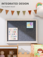 Fluxynara Felt Cork Board Alternative, Felt Bulletin Board 16" x 12" Oatmeal Frame with 8 Adhesive Tabs, Pin Board for Home Office, Classroom, Entryway, Kitchen Wall Decor—Navy Blue