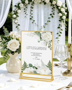 Dynta Acrylic Sign Holder 8.5x11 8pck Clear Table Display Stands Double Sided Table Sign Holders, Menu Holder for Wedding, Party, Office, Store, Home Use (Gold Frame)