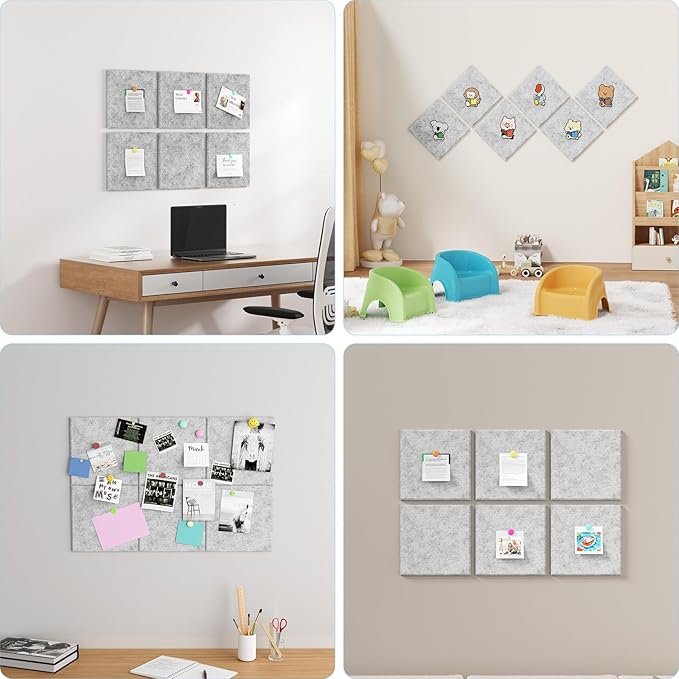 Baysola Large Cork Boards for Walls – 36" x 24" Self Adhesive Felt Wall Tiles, Ideal for Office Black Bulletin Board, Easy to Install Pin Board Photo Board