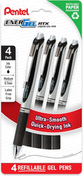Pentel EnerGel RTX Liquid Gel Pens, Medium (0.7mm), Black Ink, 4-pk (BL77PF4A)