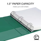 Samsill 1.5 Inch 3 Ring Binder, Made in USA, Economy Round Ring, Clear View Cover, 325 Sheet Capacity - for School, Home, Office - Forsest Green