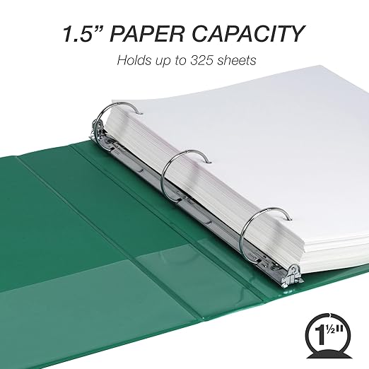 Samsill 1.5 Inch 3 Ring Binder, Made in USA, Economy Round Ring, Clear View Cover, 325 Sheet Capacity - for School, Home, Office - Forsest Green