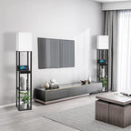 Floor Lamp with Shelves, RUNTOP LED Shelf Floor Lamp with Wireless Charger & 2 Charging USB Ports & Drawer, AC Outlet, 3 Color Temperature Tall Standing Lamp with Bulb for Living Room, Bedroom, Office