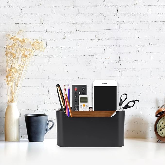 SZYRL Stylish Desk Organizers and Remote Control Holders in Black, Pen Phone Holder Organizer, Multi-Purpose Caddy Storage Accessories for Office Desktop Coffee Table Bedside Nightstand