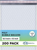 White Poly Bubble Mailers 8.5x12 inch #2 | Self Seal Padded Envelopes | Cushioned Bubble Mailer | Usable Size 8.5x11 | WaterProof | Lightweight mailing Shipping Bags | US Made | 200 Pack Bulk