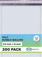 White Poly Bubble Mailers 8.5x12 inch #2 | Self Seal Padded Envelopes | Cushioned Bubble Mailer | Usable Size 8.5x11 | WaterProof | Lightweight mailing Shipping Bags | US Made | 200 Pack Bulk