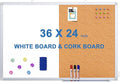 Magnetic White Board and Cork Board Combo, 36 X 24 inches Whiteboard Bulletin Combination Board, Wall Mounted Dry Erase Message Board for Home, School and Office