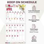 CRANBURY Large Print Wall Calendar 2026, 12x23" Open, 12 Months Floral Designs, Use Jan to Dec 2026, Big Numbers, Big Grid, Low Vision Calendar, Non-Glossy Paper for Easy Writing, Includes Planner Stickers