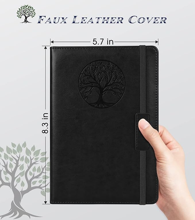 Biuwory Lined Journal Notebook for Women Men,256 Pages A5 Hardcover Leather Journals for Writing,Travel,Business,Work & School,College Ruled Notebooks for Note Taking,Diary Notepad 5.7"×8.3"(Black)