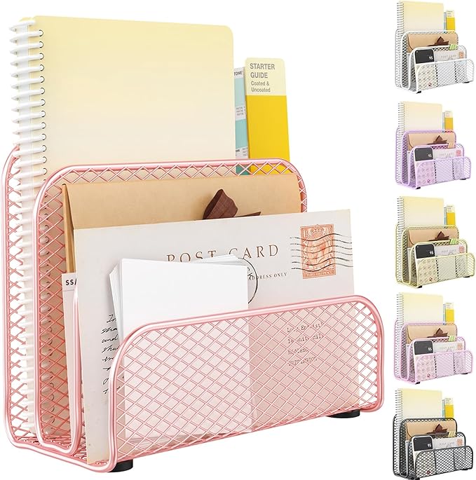 gianotter Mail Organizer Countertop, Metal File Holder with 3-Slot, Rose Gold Desk Accessories & Workspace Organizers (Rose Gold)