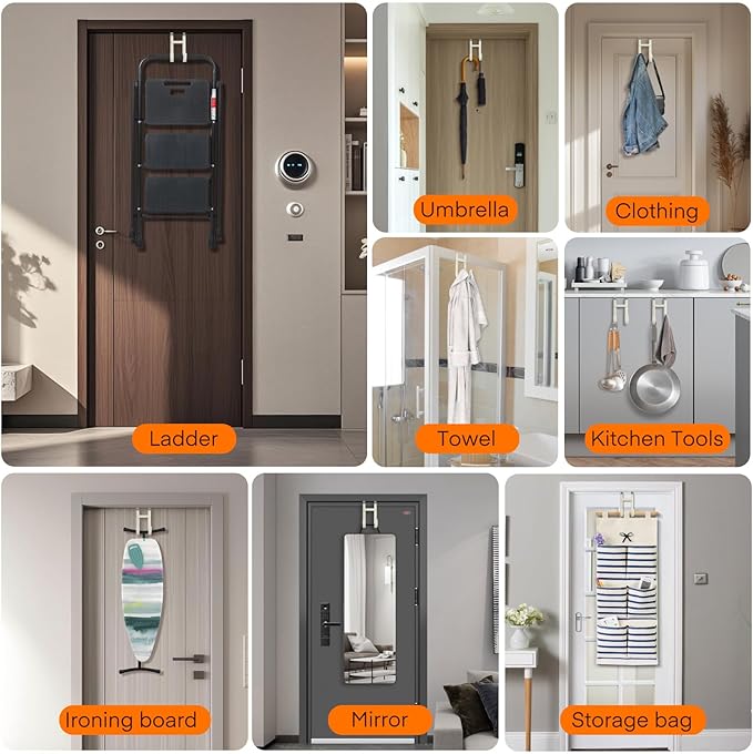 FYY Over The Door Hooks - 4 Pack Heavy Duty Dual-Hook Organizer Hanger with Non-Slip Rubber for Towels, Clothes, Hats & Bags Use in Bathroom, Bedroom, Kitchen - Fits Interior Doors Up to 1 3/8" Beige