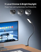 TROND LED Desk Lamp with Clamp, 1000LM Super Bright 3-Level Dimmable Desk Light 6000K Daylight, Extra-Long Flexible Gooseneck Clip on Light, Eye-Care Clamp Lamp for Painting, Workbench,Reading