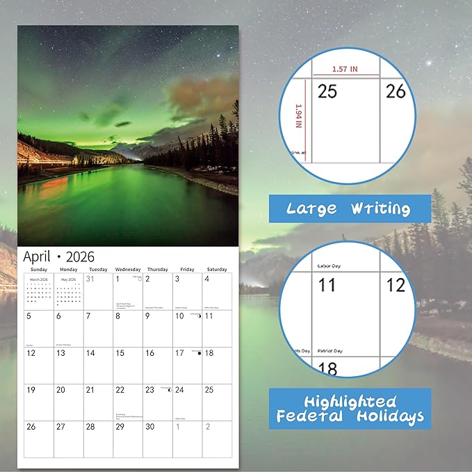 2026 Wall Calendar,Calendar 2026, November 2025 - December 2026, Wall Calendar Aurora, 12" x 24" Opened,Full Page Months Thick & Sturdy Paper for Gift Perfect Calendar Organizing & Planning