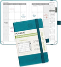 POPRUN Pocket Monthly Planner 2026-2027 (Pocket- 4''x 6.25'' Soft Leather Cover) - 18 Month Calendar Book for Purse (Jan.2026 - Jun. 2027), 100 GSM Thick Paper - Pacific Green