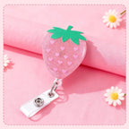 2Pcs Strawberry Badge Reel Retractable Personalized ID Name Badge Holder with Retractable Clip | Cute Nurse Gifts, Funny Badge Holder