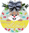 Wood front door sign Wood sign Home decor Welcome sign Sign for front door House warming gift Wedding gift (Jelly Bean Welcome-UV023(NC) P002, 22" Width)