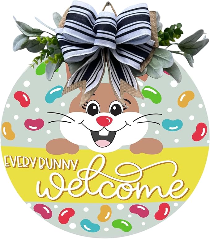 Wood front door sign Wood sign Home decor Welcome sign Sign for front door House warming gift Wedding gift (Jelly Bean Welcome, 18" Width)