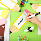 56 Pcs Name Tags for Desk Pencils Classroom Names Label Sticker Back to School Locker Name Tag Plate Colorful Desk Names Tag for Bulletin Board Teacher First Day of School Student Party Decor