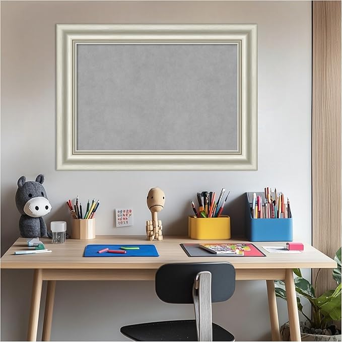 Amanti Art Silver Framed Magnetic Board 22x30 Medium Vision Board for use with Magnets, 100% Metal Sheet to Display Items as Office Decor or for Home Organization in mudroom, Kitchen or Kids Room