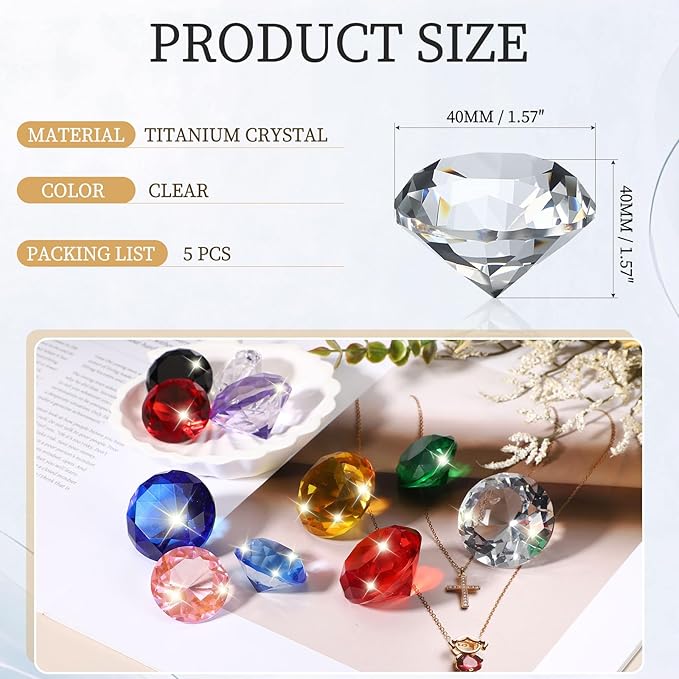 PATIKIL 5 Pcs Diamond Crystal Paperweight, 40mm / 1.57 Inch Crystal Paperweight Paper Weight for Home Office Desktop Table Decor Wedding Party Jewelry Ornaments, Clear