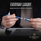 Scriveiner Luxury EDC Fountain Pen (Medium), Stunning Matt Blue Pocket Pen, Chrome Finish, Schmidt German Nib, Converter, Best Writing Pen Gift Set for Men & Women, Nice Fancy Office Designer Pen
