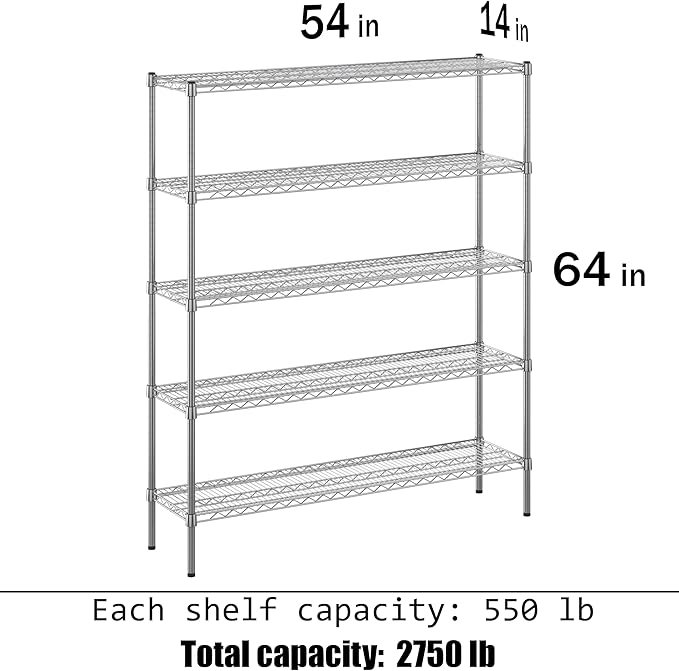 Regal Altair 14" Deep x 54" Wide x 64" Height Wire Shelving Kit | 5-Tier | NSF Commercial Storage Rack Unit