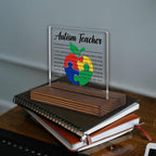 Autism Teacher Appreciation Gift, Special Education Teacher Thank You Sign for Classroom Desk Decor, Colorful Puzzle Apple Plaque PA067