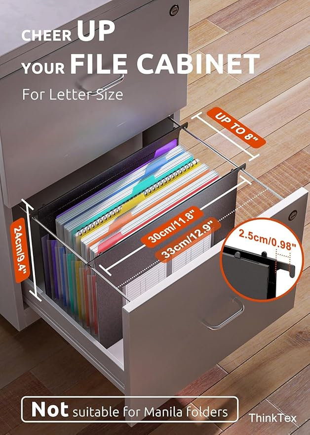 ThinkTex Plastic Expanding Hanging File Folders, 7 Innovative 1.2" Accordion Pockets, Large Capacity, Multi-Color Tabs, Letter Size for Filing Cabinet - 1 Pack