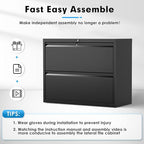 Pataku Lateral File Cabinet, 2 Drawer File Cabinet with Lock, Black Filing Cabinets for Home Office, Metal File Cabinet for Hanging Files/Letters/Legal/F4/A4(2Drawer/Black)