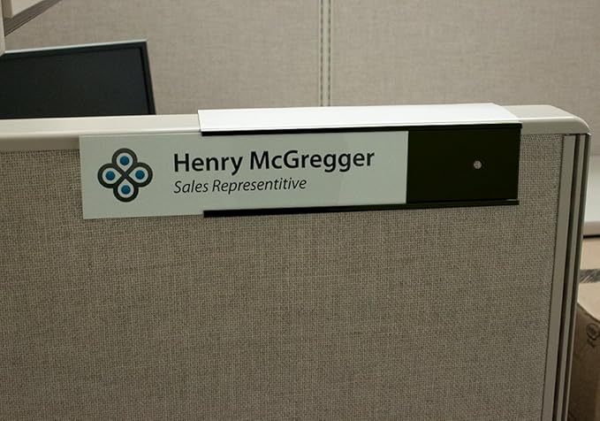 The Original Over the Cube - Quality Aluminum, Changeable Cubicle Nameplate Holder, Black Base, and Matte Black Name Plate Holder, (2" Cubicle Wall Depth) - Made in The USA