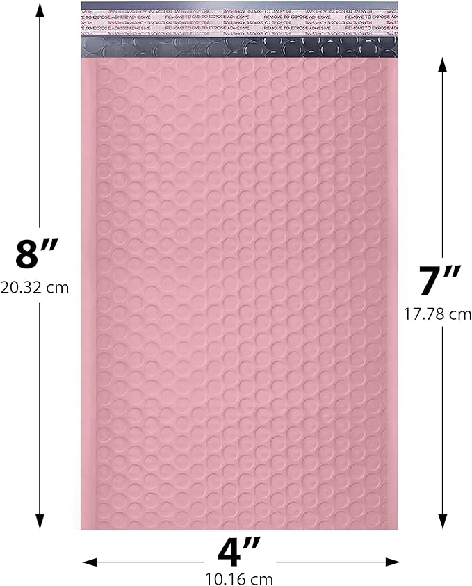 MAILERVIEW Light Pink Small Bubble Mailers 4x8 Inch #000 | Thick Padded Poly Bubble Mailer Envelopes | 500 Pack Bulk | Trading Card Sports Card Shipping