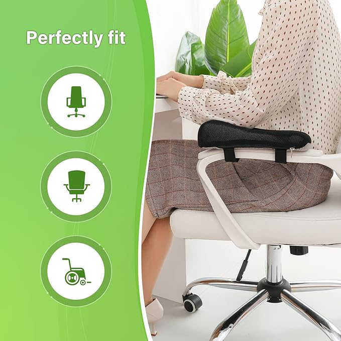 LargeLeaf Chair Gel Ergonomic armrest Cushions Elbow Pillow Pressure Relief Office Chair Gaming Chair armrest with Memory Foam armrest Pads 2-Piece Set of Chair