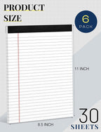 6 Pack 8.5 x 11 Legal Pads for Office Supplies Paper Pads 8.5 x 11 White Note Pads for Work Lined Writing Pads Notebook White Legal Pads Wide Ruled Notepads 30 Sheets Per Writing Pad Legal Note Pad