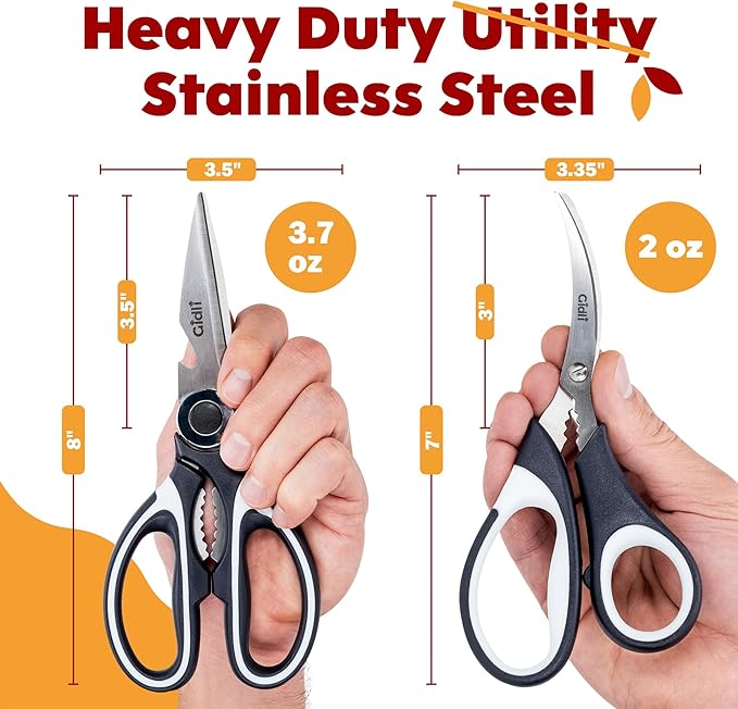 Kitchen Shears by Gidli - Liftime Replacement Warranty* - Includes Seafood Scissors As a Bonus - Heavy Duty Utility Stainless Steel All Purpose Ultra Sharp Scissors for Food/Cooking