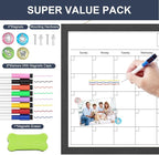 Dry Erase Calendar for Wall, 17x13 Inches Calendar Whiteboard for Wall, Small Magnetic Monthly White Board with Wood Framed, Hanging Dry Erase Board for Kitchen Home Office School Planner