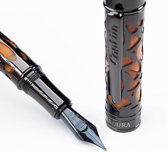 Conklin Endura Deco Crest Fountain Pen in Orange with Rose Gold Accents – Broad Nib, Refillable Luxury Writing Instrument