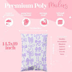 Pretty Package Store 10x13 Designer Poly Mailer 100 Pack Heavy Duty Waterproof Self Seal Shipping Bags for Small Business Large Mailing Envelopes Bulk Tear Resistant Packaging Purple Bows