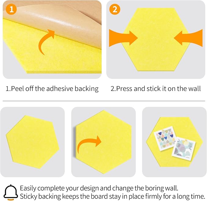 Fwpelt 12'' Medium Hexagon Cork-Bulletin Board Tiles Frameless 10 Pack Adhesive Removable Felt Corkboard Decorative Prayer-Vision Board for Home-Office Wall Decor, Hex Tack Pinboard with 30 Pushpins