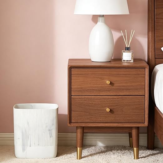 Polytree Bathroom Trash Can 1.8 Gallon(7 Liter) Small Kitchen Garbage Can,Decor Wastebasket for Bedroom Office,Resin Marble White