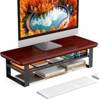 NestNeat Monitor Stand Riser, 24 Inch Computer Monitor Stand for Desk, 2-Tier Wood Desk Shelf Organizer with Storage, Desktop Stand for Laptop/Screen/PC/Printer, Ergonomic Home Office Monitor Stand