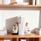 Reading Girl Bookends for Women, Resin Reading Woman Sculpture Bookends Set of 2, Aesthetic Bookshelf Decor for Home Office Library, Cute Feminine Book Ends for Book Lovers Gifts (Beige)