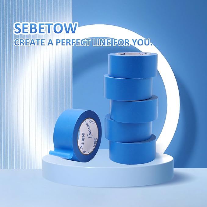 SEBETOW Blue Painters Tape 2 Inch Bulk - Blue Tape for Painting Automotive Walls Packing Removable NO Residue, Paint for Indoors & Outdoors, 2 Inches x 55 Yards x 5 Rolls