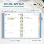 2026 Planner, Annecy Weekly ＆ Monthly Planner 2026, Jan. 2026 – Dec. 2026, 9" x 11" Monthly Agenda Planner with Tabs, Vegan Leather Cover, Spiral Binding, Double-sided Pocket, Bookmark, Grey Blue