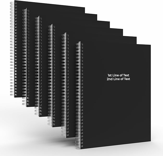 Custom Spiral Notebook Journals with a Black Colored Cover - 6 Pack of 8.5" x 11" – College Ruled, Hard Cover, 50 Sheets Per Book – For Journaling, Office, School Supplies, etc.